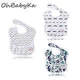 OHBABYKAスタイ よだれかけ スーパービブ お食事エプロン 防水 袖なし 保育園 お食事用防水ビブ 女の子 男の子 ベビーロンパース3点セット (SZY020408)