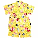 ベビー 甚平 女の子 じんべい 水風船柄 日本製生地 和柄 綿100% 上下 ベビー服 水風船-黄色-9803 95cm