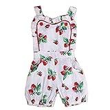 ベビー服　赤ちゃん　夏服　カバーオール　苺プリント　袖なし　女の子　ガールズ　可愛い　0-2歳設定 (80)