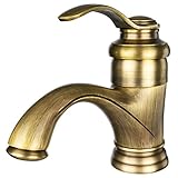 【CRSHIP】洗面用 混合水栓 蛇口 アンティーク 14cm シングルレバー 取り付けホース レトロ 手洗いボウル用 真鍮 冷熱調整可能 (古めゴールド)