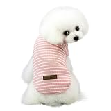 Kingsie 犬服 Tシャツ 夏用 犬の服 可愛い ストライプ ベスト ドッグウェア 中小型犬 猫 ペット服 春夏秋 お出かけ 散歩 (S, ピンク)