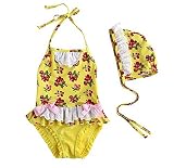 水着 女の子 子供 ワンピース　ロンパース 2点セット ワンピース キャップ付き スクール プール ビーチ 夏 海水浴 練習用 スイムウェア かわいい キッズ ジュニア サイズ 子供服 (110cm,