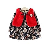 子供 ワンピース 長袖 ガールズ かわいい 花柄 ベビー服 ドレス 女の子 ワンピース+ボレロ 二点 セット 赤ちゃん プレゼント 通園 出産祝い (90, レッド)