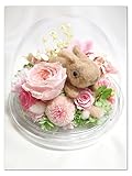 【プリザーブドフラワー／オルゴールシリーズ】ピンクの花園でくつろぐ羊毛うさぎさんののんびりとした昼下がりの時間