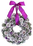 彩か SAIKA 【クリスマス】 リース 白 紫 ホワイト パープル デコレーション 飾り LED・Ribbon Wreath -Purple nuts & White pinecone M CXO-