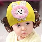 ニット帽 赤ちゃん 3カ月 ～ 4歳 子供ハット かつら ウィッグ 付き 新生児 お洒落 伸縮性がある ヘアバンド ヘアアクセサリー 出産祝い プレゼント 写真小道具, 羊 イエロー