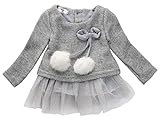 ベビー女の子赤ピンクグレー春きれい毛玉編むセーターレースパーティードレスワンピース (100, グレー)