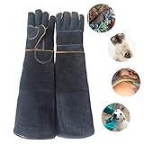 IKENOKOIペット お手入れ手袋 動物取扱 園芸用手袋 バラ手袋 牛革製 腕全体保護 引っ掻きや噛みつき防止 園芸作業 耐熱 厚手 磨耗に強い ロング60cm（ブラック）