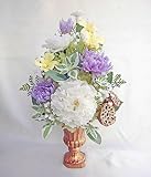 仏花 大輪のトルコキキョウと藤色の菊の アレンジ 咲き続ける生花 プリザーブドフラワー 花器付