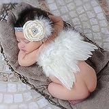 phezenユニセックス新生児赤ちゃん写真撮影プロップフェザーエンジェルWings andフラワーレースラインストーンヘッドバンドヘッドギアセットfor Baby Girl Boy幼児用写真小道具衣装