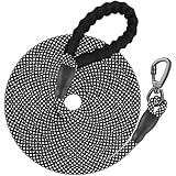 XiaZ 改良型 犬 ロングリード 20M 長い犬 丸ロープ 第２代目カラビナ ロック 小型犬 中型犬 大型犬 反射素材 犬用散歩ひも 訓練用リード 犬用牽引ロープ ブラック