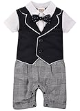 ZOEREA(ゾエレア)　ベビースーツ 半袖 蝶ネクタイ付き 95%綿 ロンパース 子供洋服 男の子 フォーマル 幼児 写真撮影 発表会 入学式 入園式 七五三 お食い初め 結婚式 プレゼント 出産祝