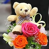 プリザーブドフラワー バラとかすみ草の花ギフト クマさんピック付き