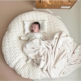 洗える サニーマット 約直径100×厚さ3.5cm 円形 ベビーマット お昼寝 厚手 赤ちゃん プレイマット 床暖房対応 ベビー 月齢フォト 寝相アート (ベージュ×ハート柄)