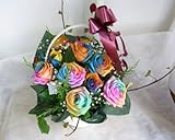 虹色のバラ！レインボーローズ　レインボーバスケットアレンジメント　シルバー　生花