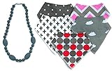 Girls Bandana Bibs & Silicone Teething Necklace Gift Set by The Spunky Baby by The Spunky Baby