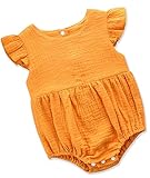 ベビー服 女の子 ロンパース 半袖 ボタン装飾 三角カバーオール 連体服 (オレンジ) (100)