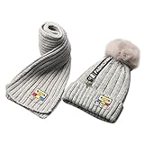 赤ちゃん帽子スカーフセット、inkach幼児用ガールズニットビーニーボール帽子キッズ冬暖かいスカーフキット One Size グレイ HT