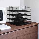 A4 書類トレー メッシュメタル レタートレイ 金属 縦型 3段 4段 レターケース 卓上収納ラック 書類棚 新聞/雑誌/A4ファイル/フォルダー/書類入れ 机上 整理整頓 文房具収納 オフィス おしゃれ ブラック ホワイト (縦型4段&ブラック)