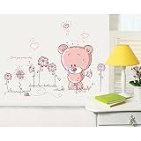 ピンクのくまちゃん ハート ウォールステッカー 花 子供部屋 wall sticker ウォールペーパー 壁紙 ウォールシール 50*70cm