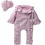 ZOEREA(ゾエレア)　ベビー　ロンパース　２点セット　帽子付き　新生児　ヒョウ柄　コットン　肌着　女の子　コート　出産祝い　秋冬　子供　服　プリント花2　１２ヶ月