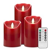 Honeyall Flameless Candles 4 5 6 Set, 3 Burgundy Color Real Wax Pillars LED Candles include Realisti