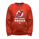 NHL New Jersey Devils長袖フリースクルーネックトップ、M、レッド