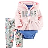 カーターズ（Carter's）女の子用ピンク花柄LOVEアップリケフード付きフリースジャケットお出かけ用上下3点セット (24months(83-88cm)) [並行輸入品]