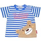 【本体綿100％】2017年 夏物 ZOOMIC ズーミック 梨地天竺 顔出し アップリケ 半袖Ｔシャツ ブルー◇80cm