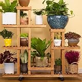 花スタンド屋内 花の棚木製棚多層屋内の花の棚の植物フラワーラックプーリー