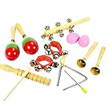 ilovebaby 7 Pieces Instruments Set with Maracas, Nylon Wrist Bell, Wood Sounder, a Triangle with Str