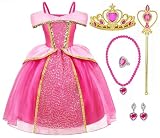 [TYHTYM]オーロラ姫 ドレス キッズ 眠れる森の美女 (オーロラ姫のワンピース+アクセサリーセット) 6点セット キッズコスチューム (ローズ, 115)