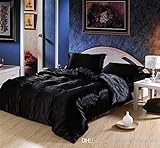 1 新しい女王の寝具のキルトの羽毛布団カバーのピース 4 Pc シルクの黒を設定し