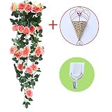結婚式に！　造花　ローズ　薔薇　カゴ＋フック　2本セット　壁掛　人工観葉植物　インテリア　アートフラワー　フェイクグリーン　お花　可愛い　オシャレ　パーティー　イベント　室内　吊り下げ　飾り物　バラ色
