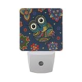 Alaza Tribalエスニック動物フクロウ曼荼羅フラワーLED夜ライトDusk to Dawnセンサープラグin Night Home Decorデスクランプfor Adult