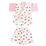 【80cm】「りんごと小花」女の子用 日本製 やわらか二重ガーゼ甚平