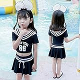 大きな子供の水着の女の子の赤ちゃんかわいいスポーツ保守的なボクサー水着で分割水着女の子のスカート (Color : Black, Size : 2XL)