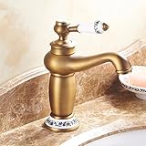 awxjx Washroomシンクミキサータップ銅ヨーロッパアメリカスタイル浴室ホットとコールドクロム洗面台Sitゴールドシングルハンドル1つ穴