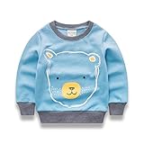 PANCY 子供服 春秋 長袖 Tシャツ キッズ トレーナー 丸い襟 男の子 女の子 可愛い 動物柄(ライトブルー(クマ),100cm)