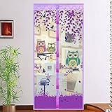 ドア用 網戸 タイプ マグネット 式 網戸 カーテン メッシュ 防虫 対策 ネット 経済的 快適 フクロウ 梟 (90 * 210cm,パープル)