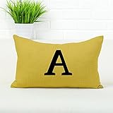 パックの2レトロイエローLettersストライプ枕ソファ枕カバー綿とリネンsqupillow Largeクッションデュアル使用 43X43cm TYIHTio-156