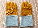 溶接業、鉄鋼業、建設業用　5本指牛革手袋（黄）L:30.5cm　10束