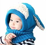 (ボナスティモーロ) Buona stimolo 赤ちゃん ニット帽 モコモコ 子羊ちゃん 首まで スッポリ 暖か かわいい ベビー 子ども 用 (01:ブルー)