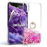 OKZone iPhone X ケース iPhone SE ケース HDスクリーンフィルム付き キラキラ キレイ ファッション リキッド流砂 3D 輝き かわいい 透明 耐衝撃ボディ 全面保護 落下防