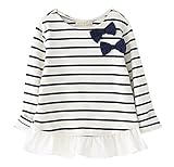 Plus Nao(プラスナオ) 長袖カットソー ボーダートップス チュニック 子供服 女の子 女児 キッズ KIDS 小学生 秋 ボーダー柄 リボン 裾フリ ネイビー 100