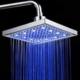 LightInTheBox ®壁マウントステンレススチール8インチバスルームスクエアLED降雨シャワーヘッド温度制御3色LED Waterflowバスシャワー洗面衛生器具