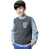 KID1234男の子グレーラウンドネックニットベスト(160,グレー)