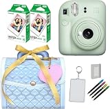 インスタントカメラ チェキ instax mini 12 ラッピングバニティBOXセット フィルム＆ハメパチ＆アルバム＆デコペン (バニティBOX ブルー, ミントグリーン)
