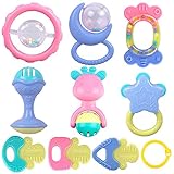 askcutベビーおもちゃ幼児用Shake Grap Rattle BPAフリーパズルおもちゃ幼児新生児の赤ちゃん(10パック)