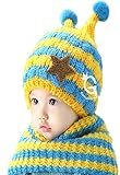 可愛さ爆発 ポンポンニット&ネックウォーマー 帽子 赤ちゃん ベビー キッズ (黄色)